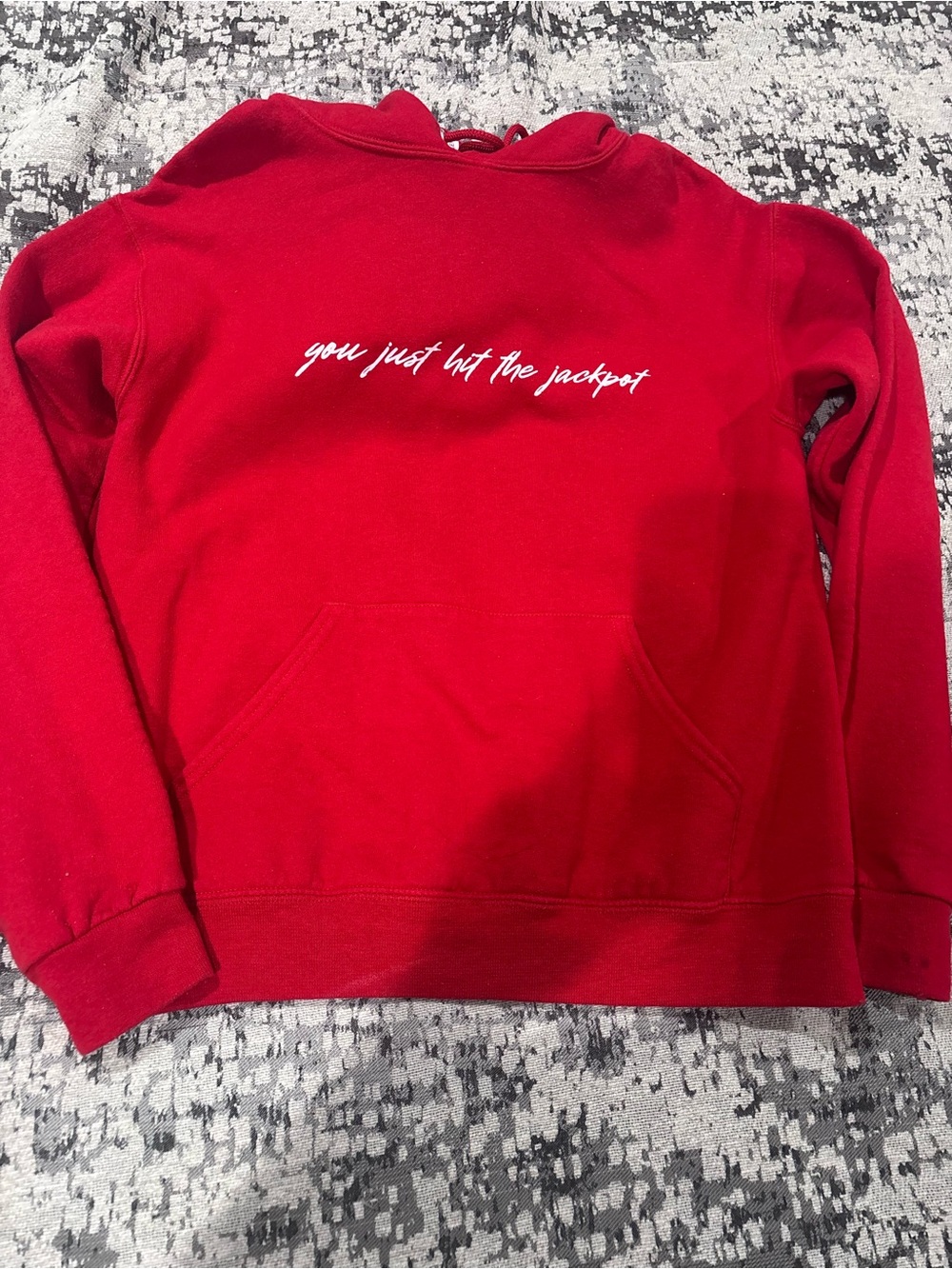 Red Pullover Hoodie with Script Chest Text